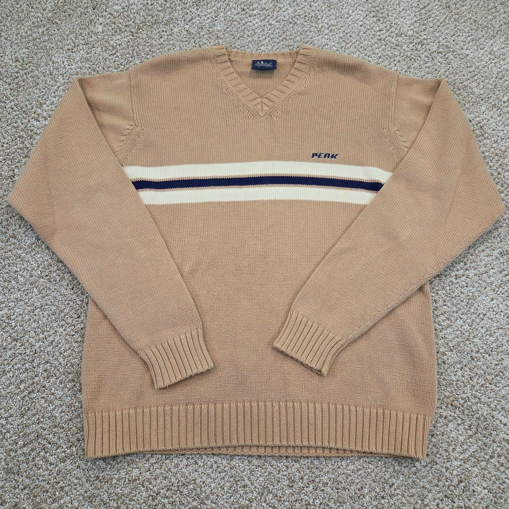 Vintage Peak Performance Mens Ski Knit‎ V Neck Sweater Tan/beige Size L